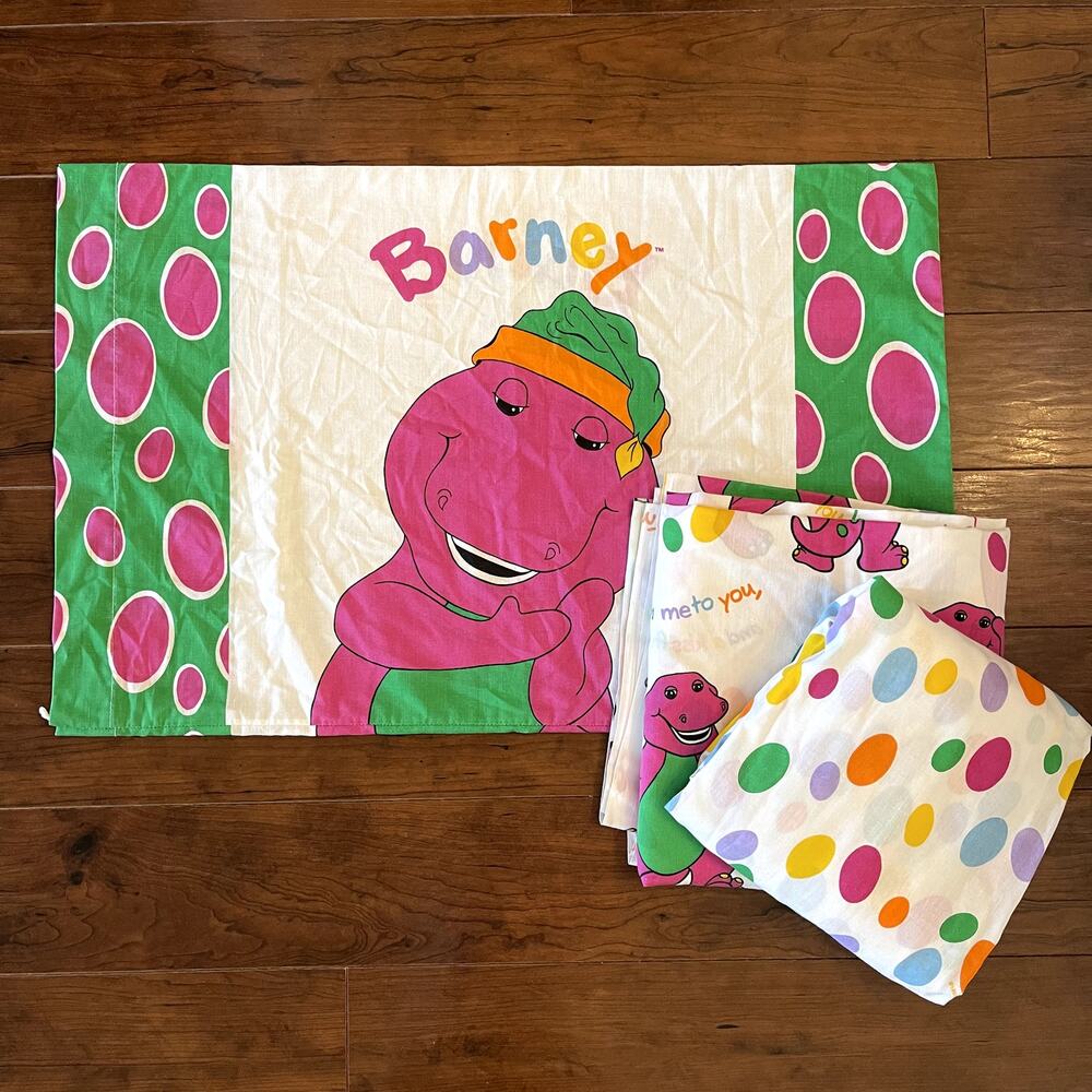 Vintage Barney Dinosaur Twin 3 Piece Sheet Set Bibb DreamStyles 1992